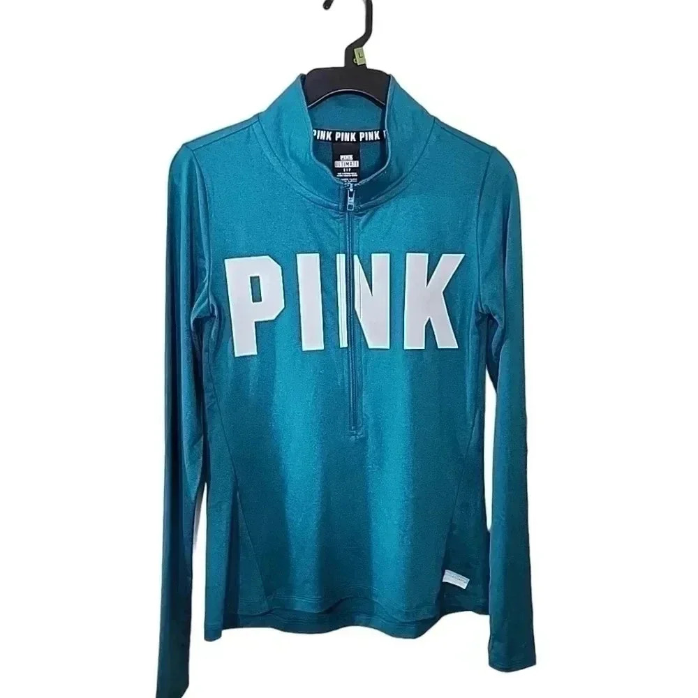 PINK Victoria's Secret Teal Half-Zip Long Sleeve Top